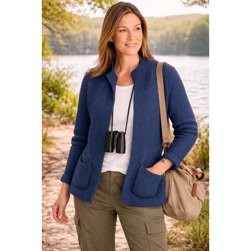 Orvis Womens Cardigan Sweater Large Pockets Open Front Knit Fisherman Outdoor